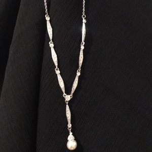 Pearl and CZ necklace with matching earrings.